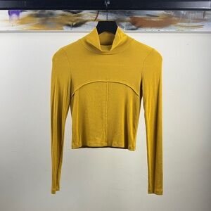 Wilfred Ribbed Mock Neck Long Sleeve Top – Size XS | Golden Mustard